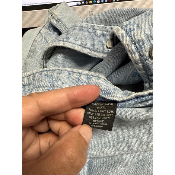 Double RRL Ralph Lauren Mens Size Medium Denim Shirt Light Wash Western Flaws - Picture 5 of 8